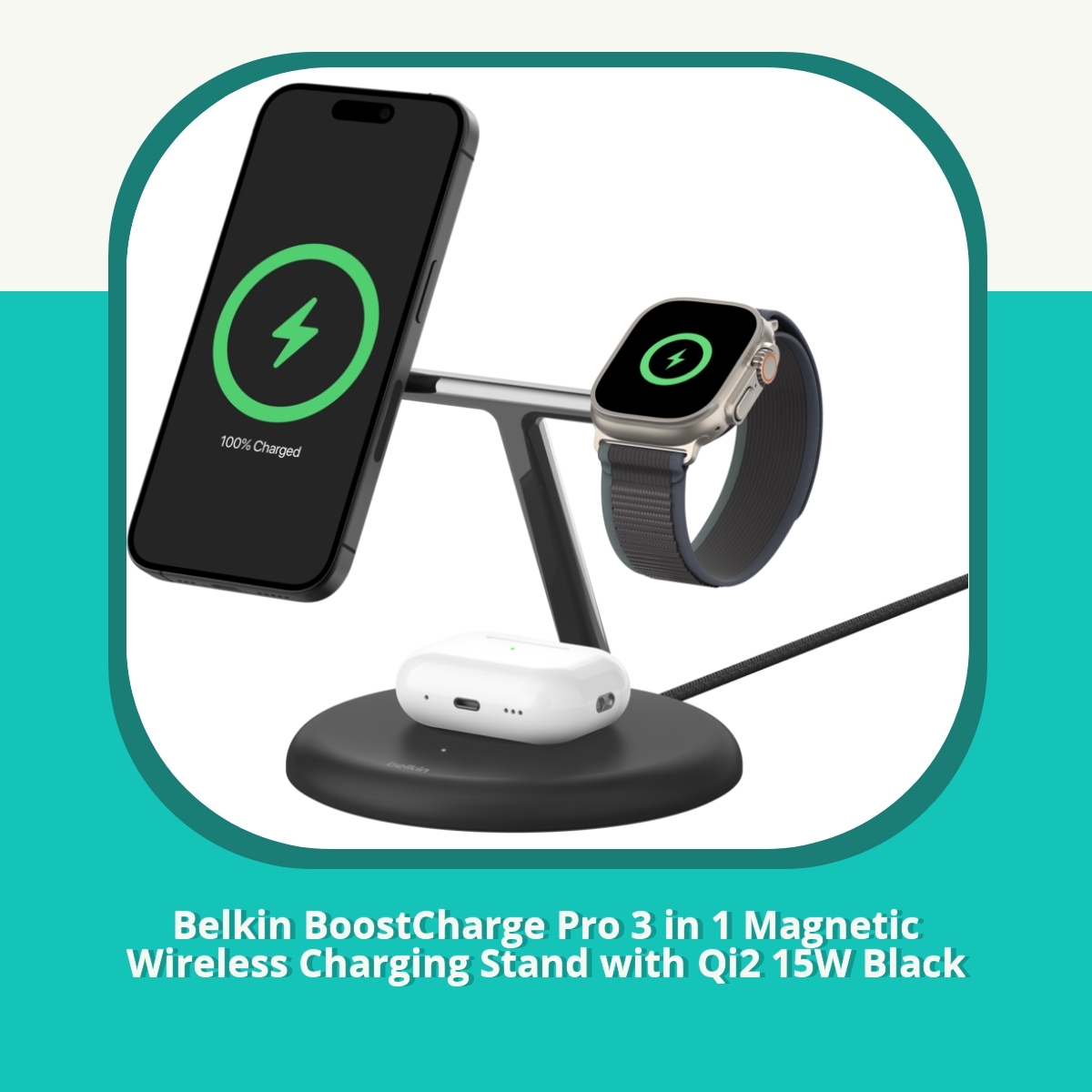 Anmeldelse Belkin BoostCharge Pro 3 in 1 Magnetic Wireless Charging Stand with Qi2 15W Black