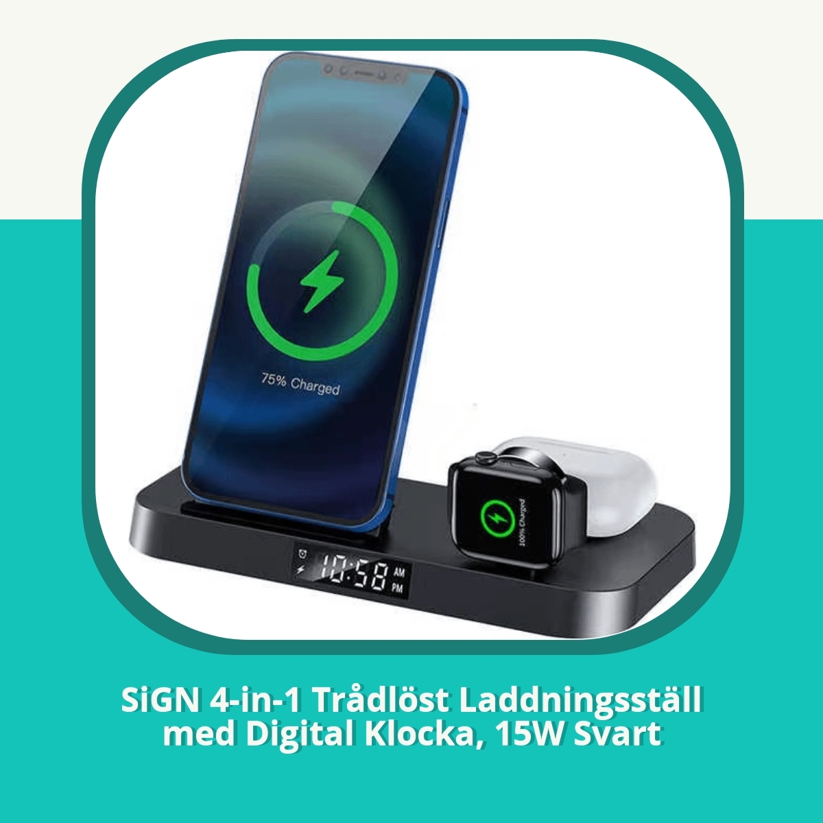 Anmeldelse af SiGN 4-in-1 Trådlöst Laddningsställ med Digital Klocka, 15W Svart