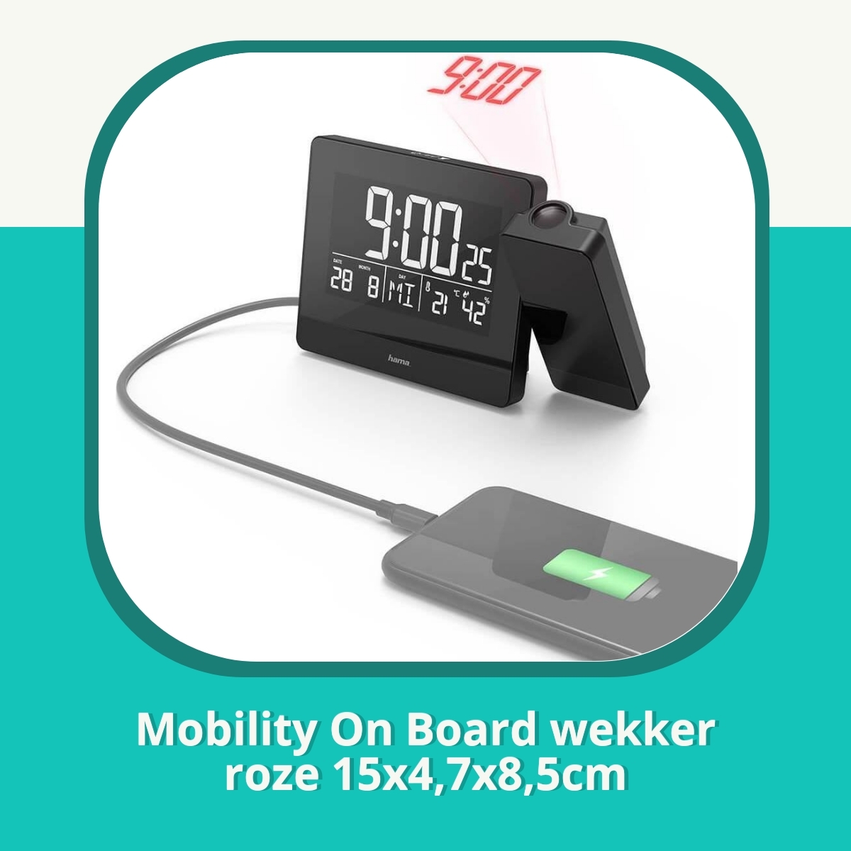 Recension af Mobility On Board wekker roze 15x4,7x8,5cm