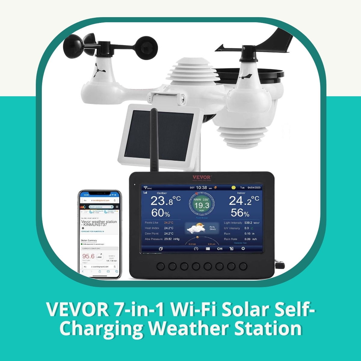 Recension af VEVOR 7-in-1 Wi-Fi Solar Self-Charging Weather Station