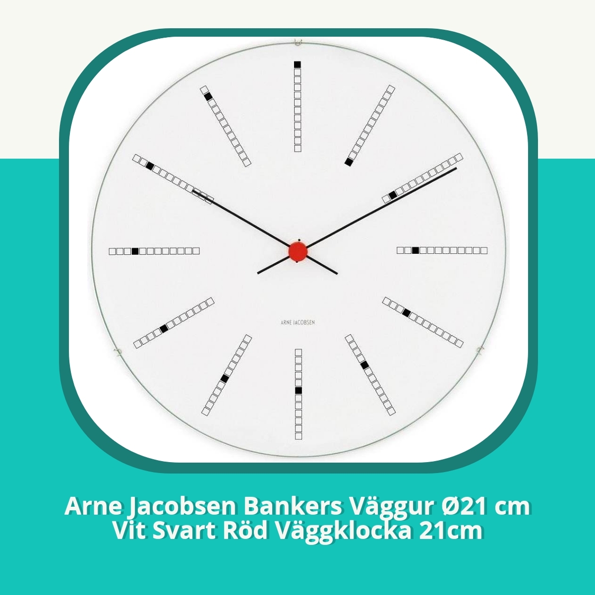 Recension af Arne Jacobsen Bankers Väggur Ø21 cm Vit Svart Röd Väggklocka 21cm