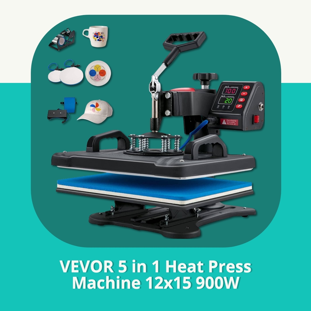 Anmeldelse af VEVOR 5 in 1 Heat Press Machine 12x15 900W