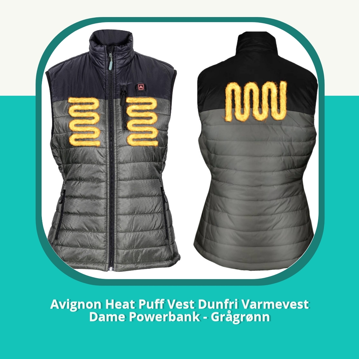 Anmeldelse af Avignon Heat Puff Vest Dunfri Varmevest Dame Powerbank - Grågrønn