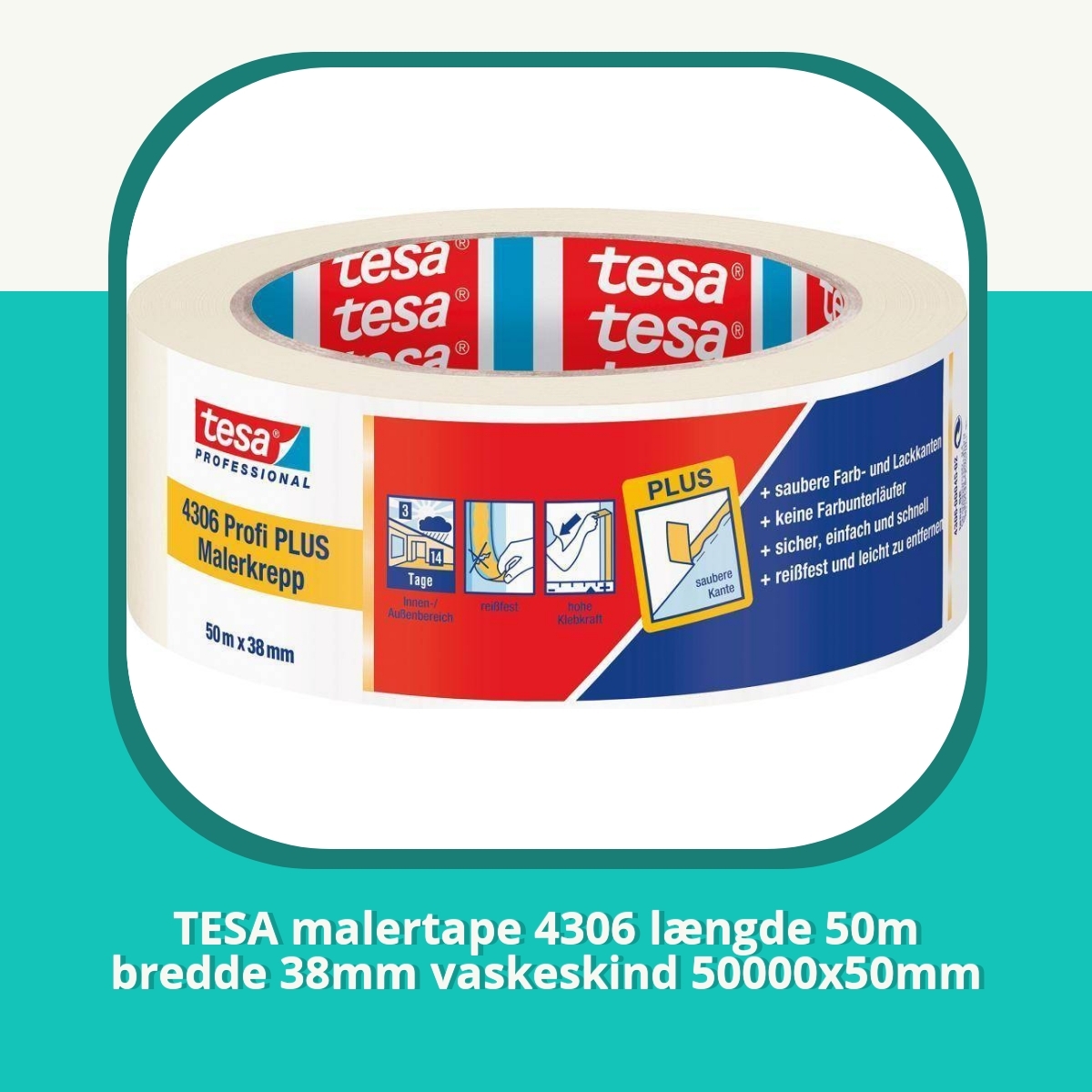 Anmeldelse af TESA malertape 4306 længde 50m bredde 38mm vaskeskind 50000x50mm