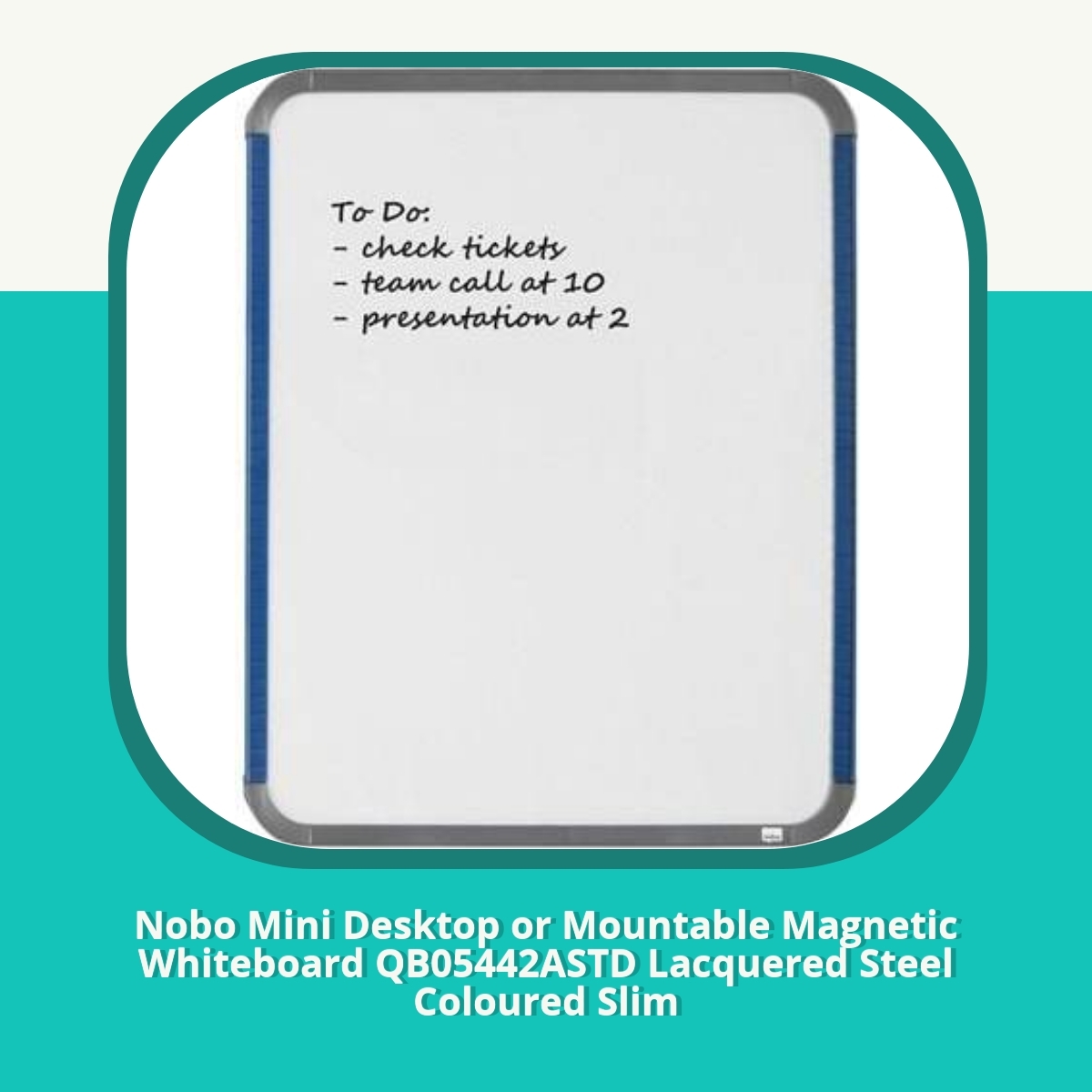 Anmeldelse af Nobo Mini Desktop or Mountable Magnetic Whiteboard QB05442ASTD Lacquered Steel Coloured Slim